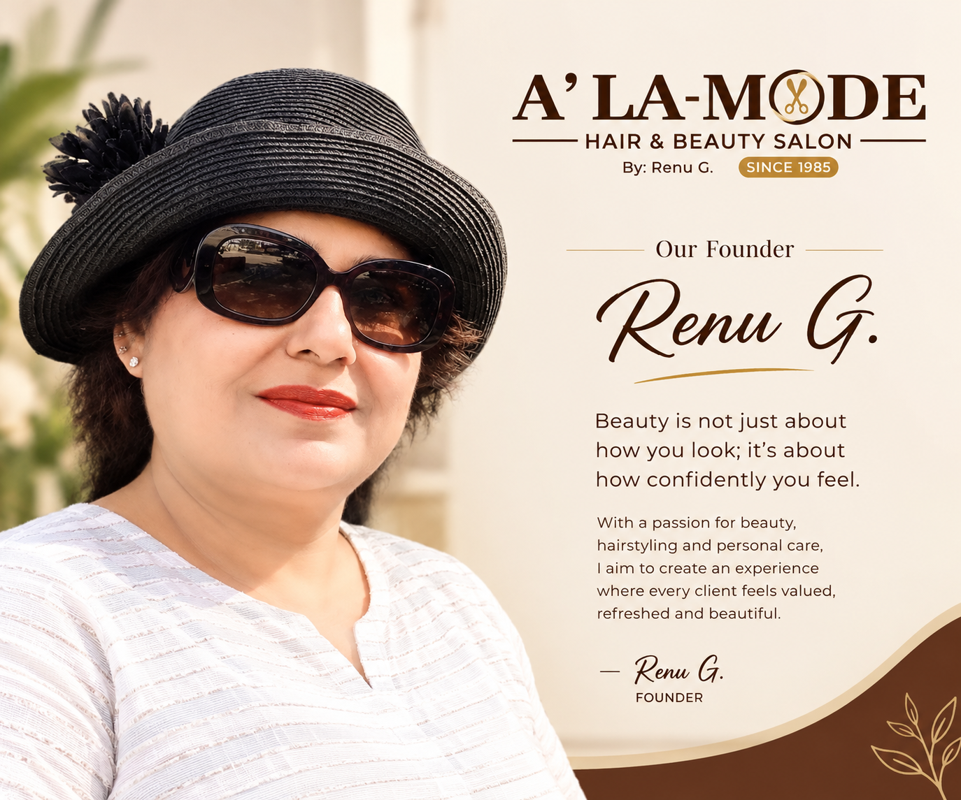 Home elegant beauty salon founder portrait